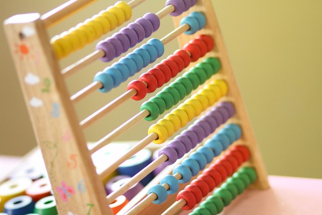 A variety of math learning materials scattered on a table